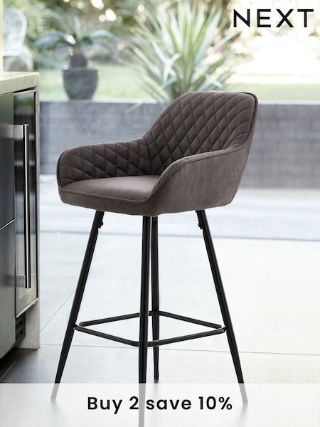 Monza Faux Leather Peppercorn Brown Hamilton Fixed Height Quilted Kitchen Bar Stool (M29627) | £165