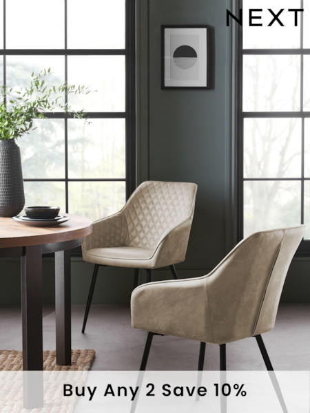 Set of 2 Monza Faux Leather Mink Natural Hamilton Black Leg Quilted Dining Chairs (M29633) | £340