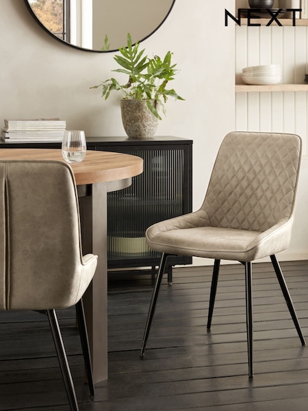 Set of 2 Monza Faux Leather Mink Natural Hamilton Black Leg Quilted Dining Chairs (M29634) | £290