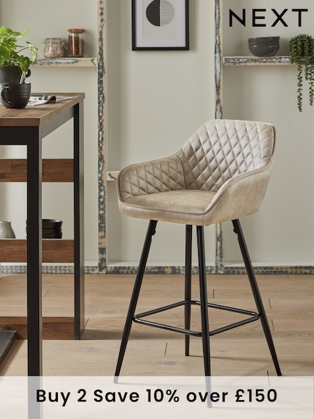Monza Faux Leather Mink Hamilton Fixed Height Quilted Kitchen Bar Stool (M29635) | £165