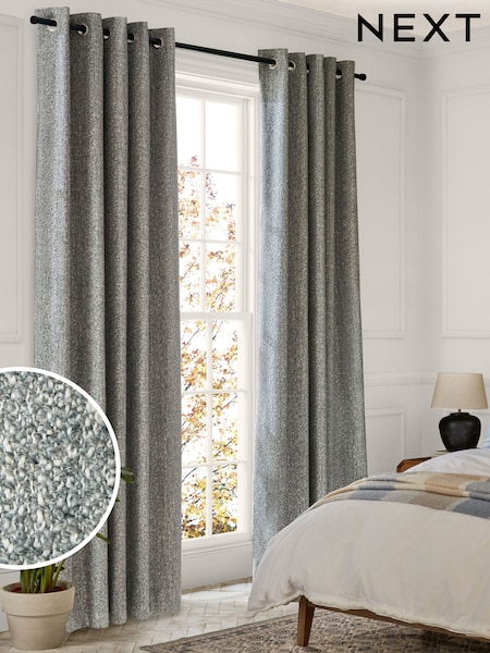 Blue Cosy Texture Lined Eyelet Curtains (M30239) | £70 - £150