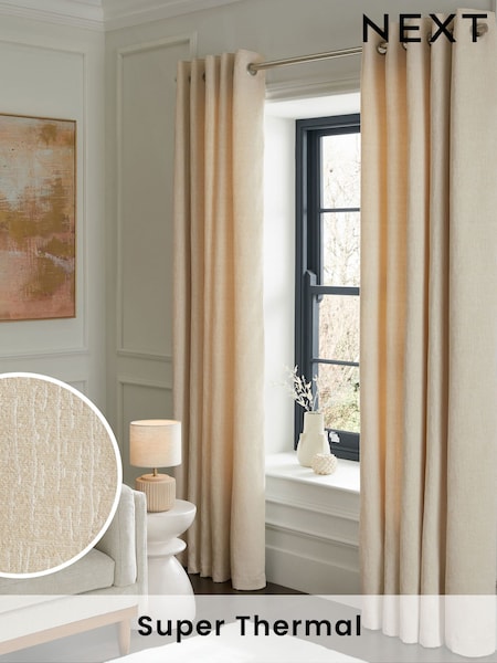 Natural Light Heavyweight Chenille Eyelet Super Thermal Curtains (M30241) | £70 - £210