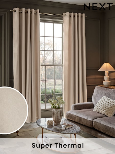 Natural Oatmeal Matte Velvet Super Thermal Curtains (M30588) | £60 - £175