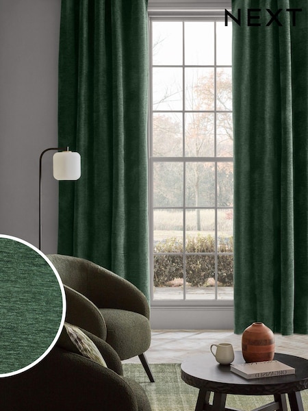 Green Soft Touch Chenille Lined Eyelet Curtains (M30591) | £65 - £160