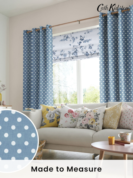 Cath Kidston Blue Button Spot Made To Measure 100% Cotton Curtains (M32027) | £91