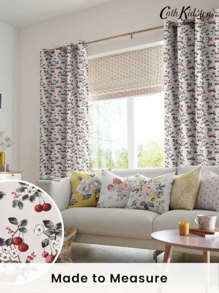 Cath Kidston Pink Cherry Sprig Made To Measure 100% Cotton Curtains (M32030) | £91