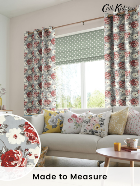Cath Kidston Red Rose Bloom Made To Measure 100% Cotton Curtains (M32040) | £91