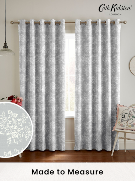 Cath Kidston Grey Washed Rose Made To Measure 100% Cotton Curtains (M32044) | £91
