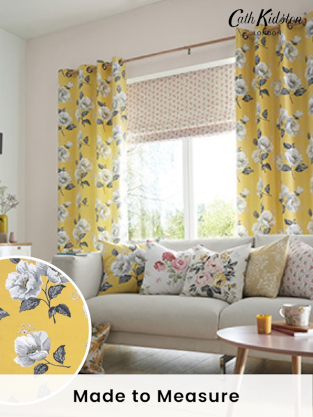 Cath Kidston Yellow Wild Poppies Made To Measure 100% Cotton Curtains (M32046) | £91