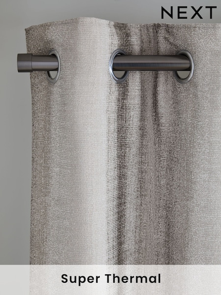 Silver Grey Metallic Stripe Eyelet Super Thermal Curtains (M32687) | £145 - £195