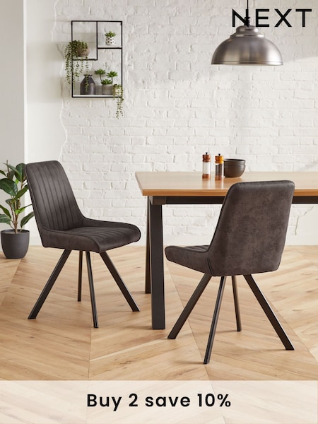 Set of 2 Monza Faux Leather Peppercorn Brown Oakley Black Legs Dining Chairs (M35737) | £299