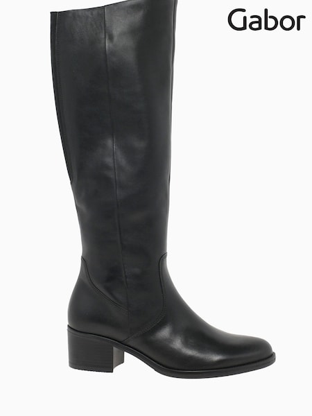 Gabor Black Isla Medim Calf Fit Leather Long Boots (M37987) | £150