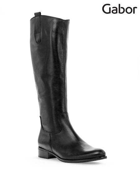 Gabor Black Brook Medium Calf Fit Leather Long Boots (M38022) | £180