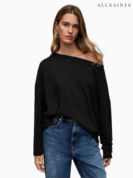AllSaints Black Off The Shoulder Rita Top (M39983) | £55