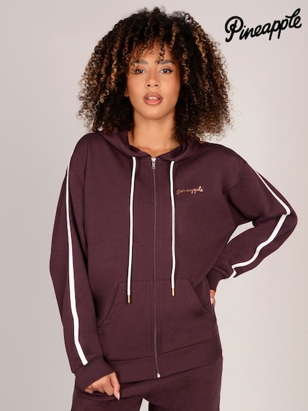Brown - Pineapple Stripe Panel Zip Hoodie