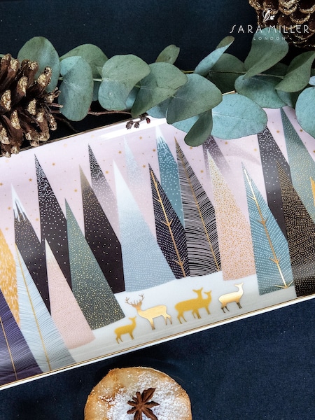 Sara Miller Pink Portmeirion Frosted Pines Christmas Sandwich Tray (M41358) | £44