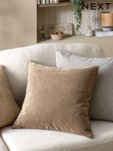 Latte Natural 59 x 59cm Soft Velour Cushion (M41413) | £18