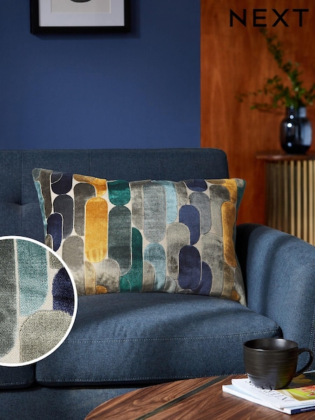 Navy Blue 40 x 59cm Retro Cut Velvet Cushion (M41437) | £26