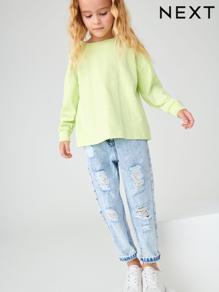 Bleach Wash Distressed Mom 100% Cotton Jeans (3-16yrs) (M42106) | £17 - £22