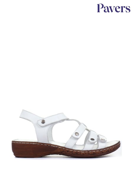 Pavers White Ladies Leather T-Bar Sandals (M42508) | £45