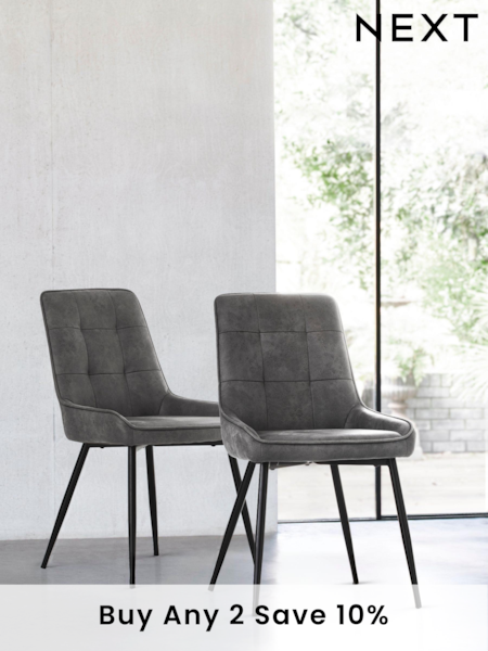 Set of 2 Monza Faux Leather Dark Grey Cole Non Arm Dining Chairs (M47174) | £280
