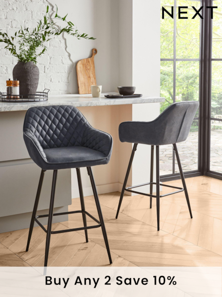 Monza Faux Leather Dark Grey Hamilton Fixed Height Quilted Kitchen Bar Stool (M47177) | £165