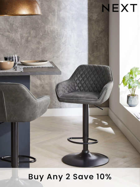 Monza Faux Leather Dark Grey Hamilton Quilted Kitchen Bar Stool (M47178) | £165