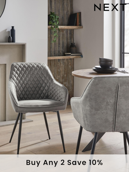 Set of 2 Monza Faux Leather Light Grey Hamilton Black Leg Quilted Dining Chairs (M47346) | £340