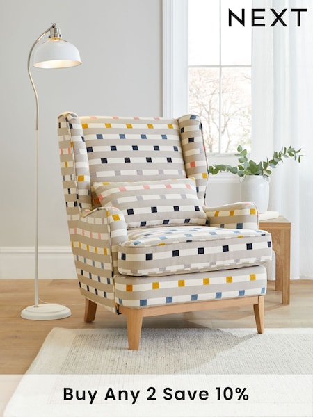 Chunky Stripe Geo Grey Elswick Highback Armchair (M48131) | £450