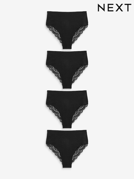 Black High Rise High Leg Lace Knickers 4 Pack (M48209) | £18