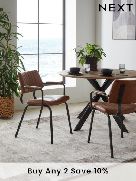 Set of 2 Faux Leather Tan Brown Aiden Black Leg Dining Chairs (M48412) | £265