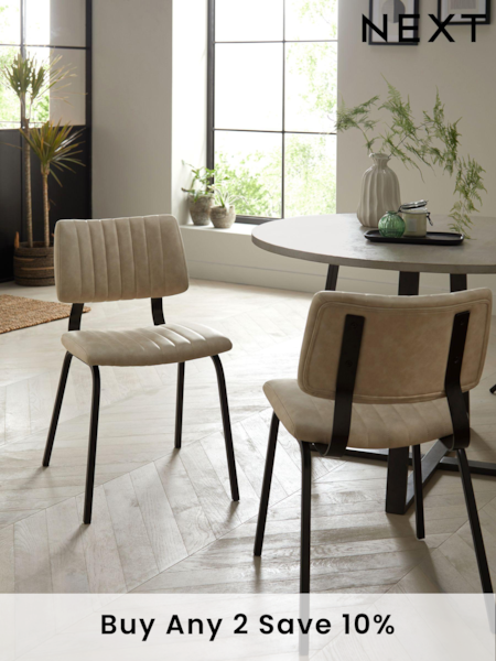 Set of 2 Arona Faux Leather Natural Aiden Black Leg Dining Chairs (M48423) | £235