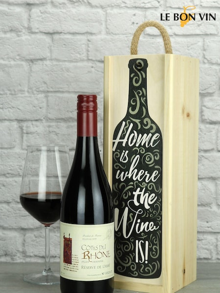 Cotes du Rhone Red Wine Wood Box Gift by Le Bon Vin (M48895) | £35