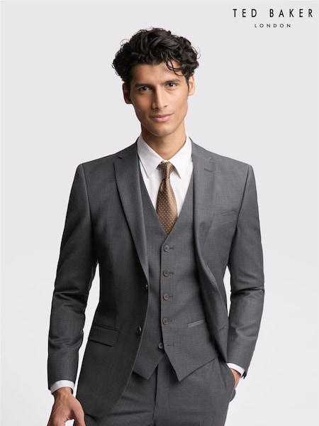 Ted Baker Grey Prem Charcoal Panama Slim Suit: Jacket (M49350) | £55