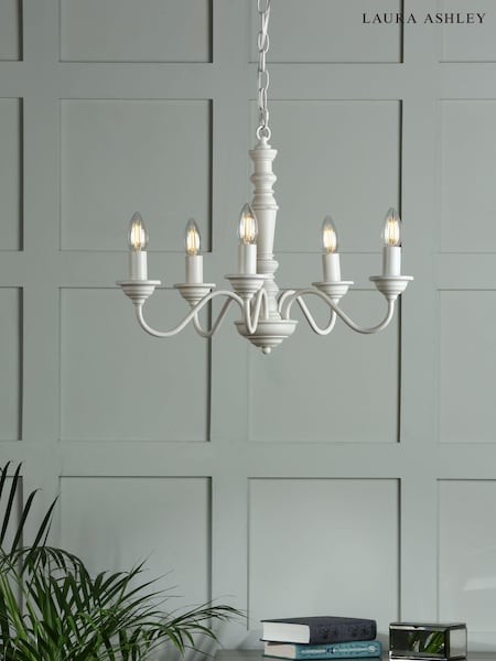 Laura Ashley Matt White Tate Wood 5 Light Pendant Ceiling Light (M49747) | £170