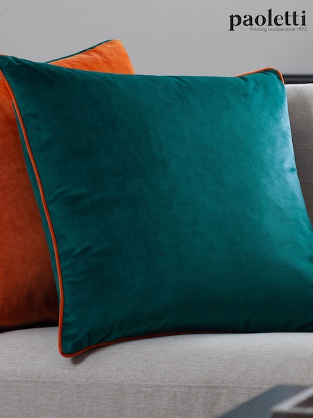 Riva Paoletti Teal Blue/Clementine Orange 55 x 55cm Meridian Velvet Cushion (M50536) | £18