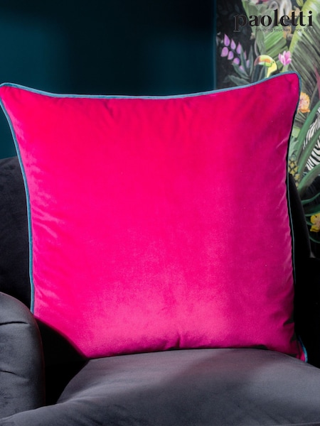 Riva Paoletti Raspberry Pink/Teal Blue 55 x 55cm Meridian Velvet Cushion (M50539) | £18