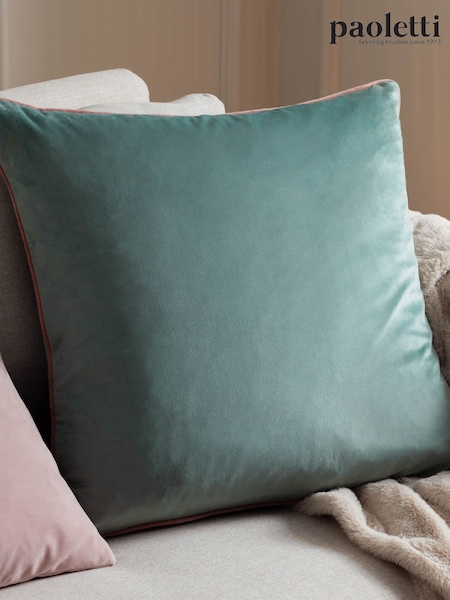 Riva Paoletti Mineral Green/Blush Pink 55 x 55cm Meridian Velvet Cushion (M50546) | £18