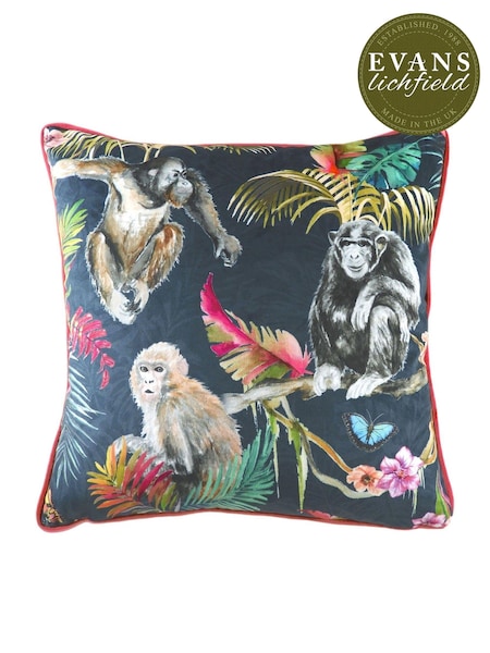 Evans Lichfield Blue Jungle Monkey Velvet Polyester Filled Cushion (M50607) | £20