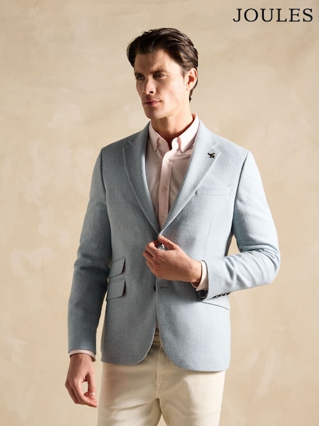 Joules Light Blue Herringbone Texture Slim Fit Blazer (M52432) | £170