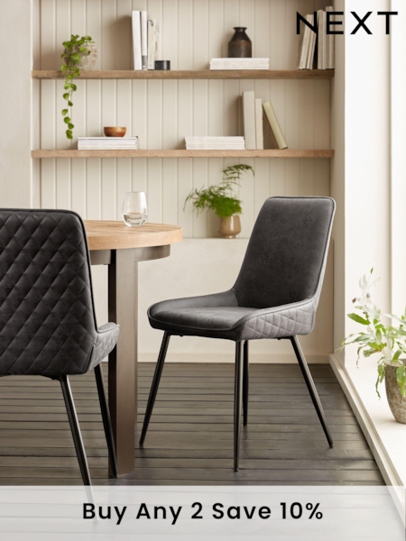 Set of 2 Monza Faux Leather Dark Grey Hamilton Black Leg Dining Chairs (M53057) | £290