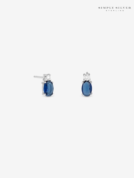 925 Sterling Silver - Simply Silver Sapphire Earrings