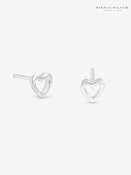 925 Sterling Silver - Simply Silver Polished Open Heart Studs