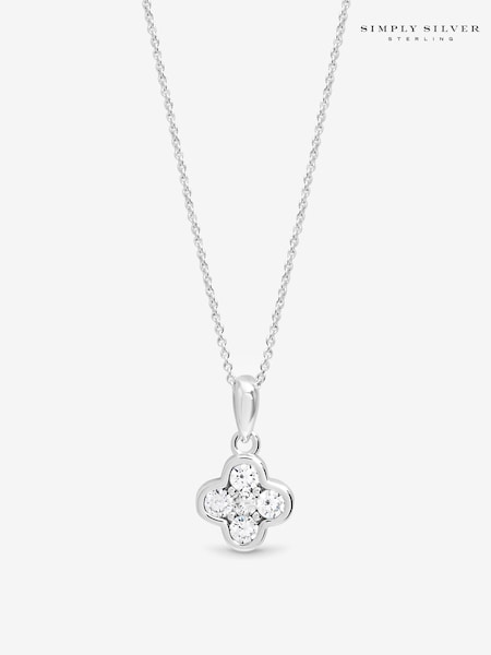 925 Sterling Silver - Simply Silver Cubic Zirconia Clover Pendant Necklace Gift Pouch