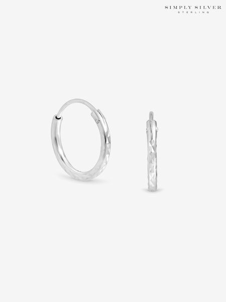 925 Sterling Silver - Simply Silver Mini Diamond Cut Hoops