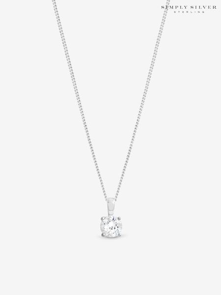 925 Sterling Silver - Simply Silver Cubic Zirconia Solitaire Pendant Gift Pouch