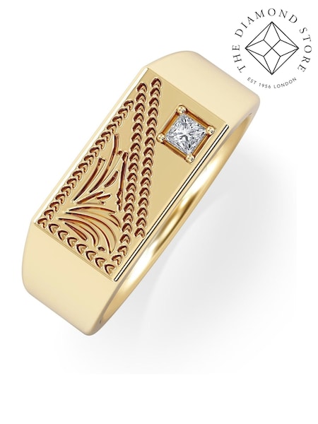Gold - Regular The Diamond Store Crest 0.03ct Lab Rectangle Signet Ring In 18k Yellow Gold Vermeil