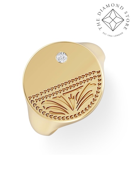 Gold - Regular The Diamond Store Crest 0.03ct Lab Diamond Round Signet Ring In 18k Yellow Gold Vermeil