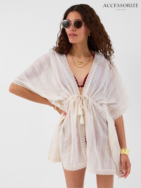 Cream - Accessorize Lace Trim Mini Kaftan