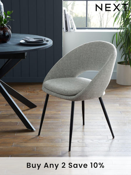 Set of 2 Tweedy Plain Mid Grey Hewitt Upholstered Black Leg Dining Chairs (M56508) | £290